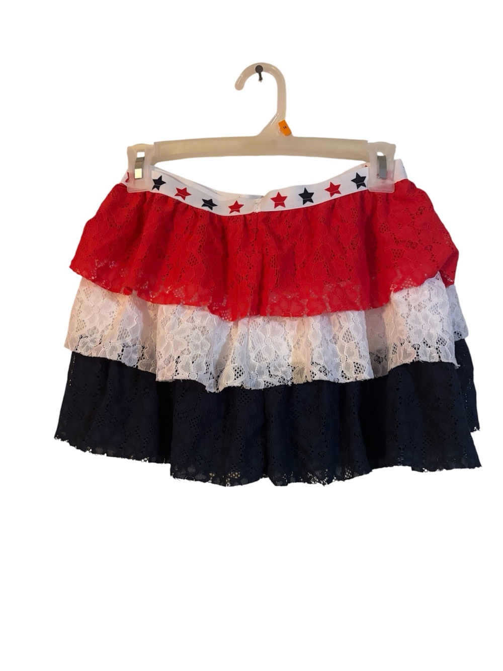 Patriotic Red White & Blue Tiered Lace Skirt - Girls